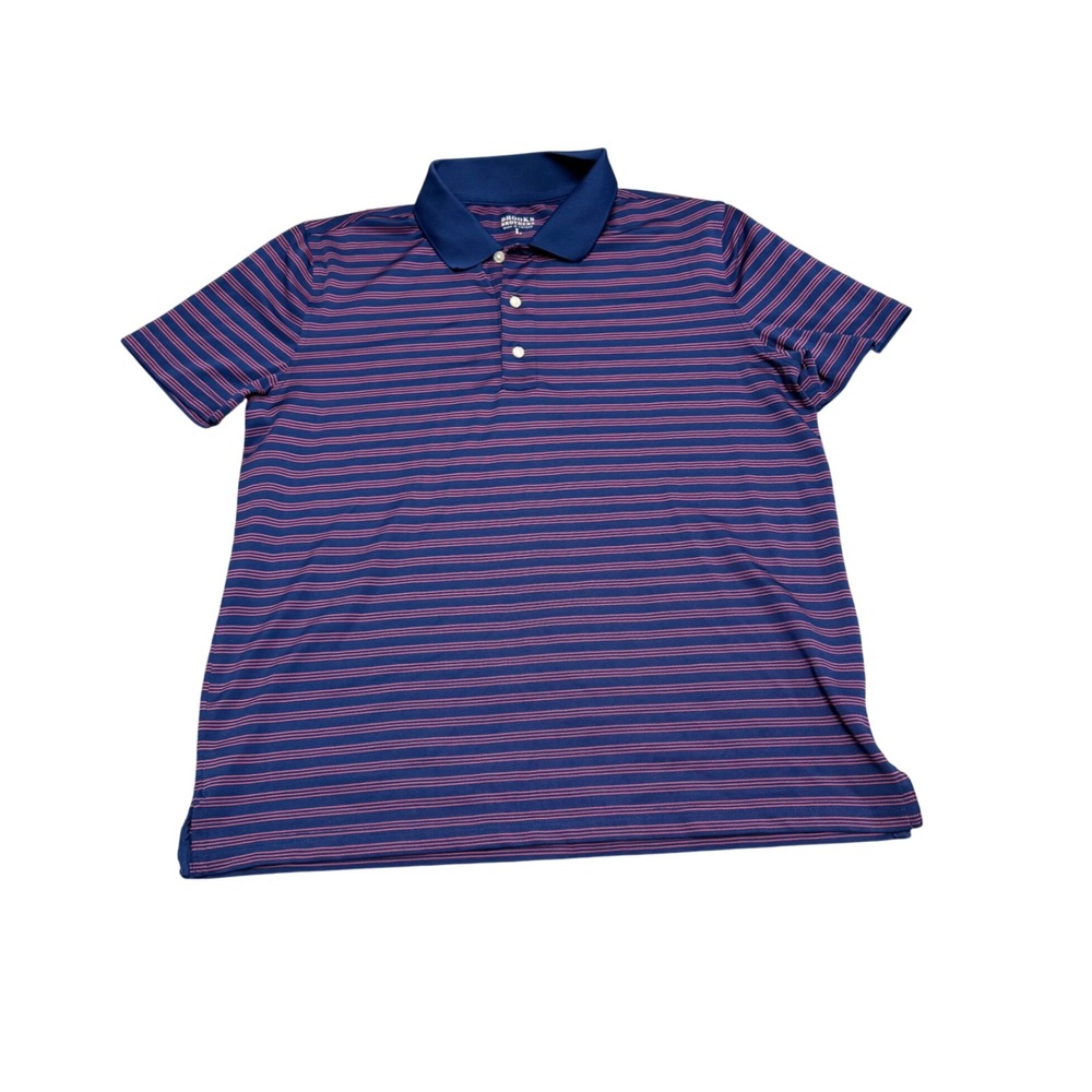 Brooks Brothers Mens L Performance Polo Shirt Navy Red Stripe Golf Quick Dry